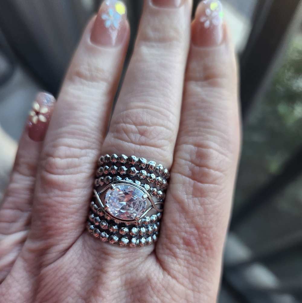 Handmade Sterling Silver 925 Israel Wide Band CZ Statement Ring Sz 8